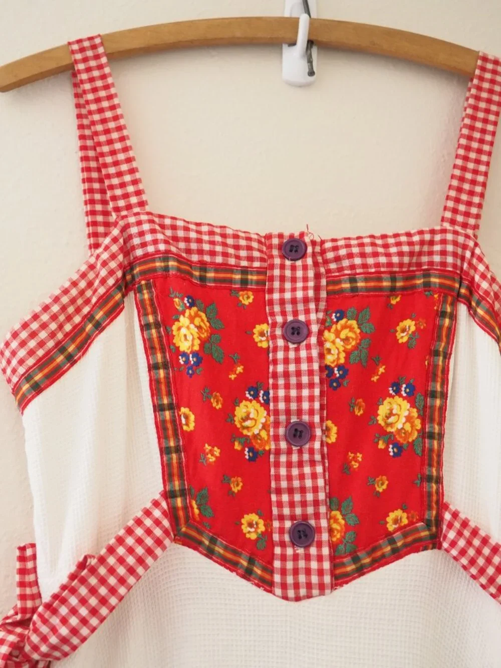 Vintage RARE Gunne Sax Floral Gingham Sleeveless Maxi Prairie Dress sz 11 - Picture 6 of 10